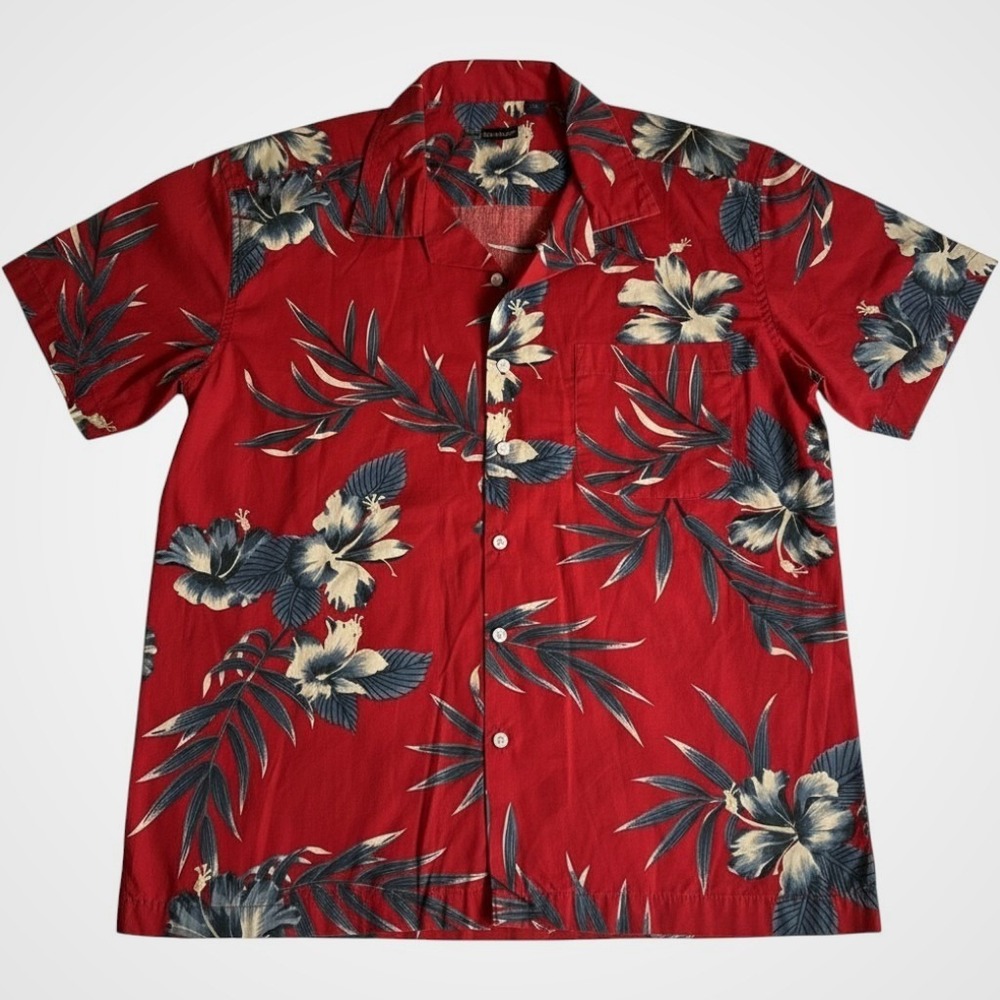 Blue Generation Mens Shirt Hawaiian Floral Size Medium Red